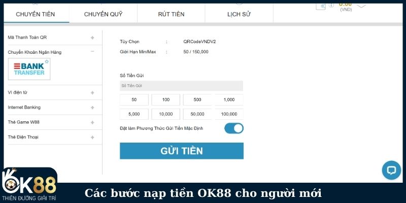 Các bước nạp tiền OK88 cho người mới